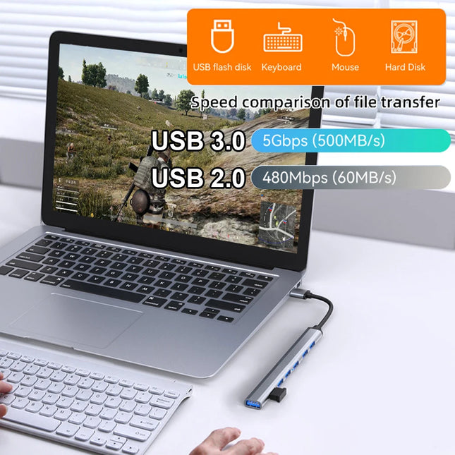 USB HUB Type C 3 0 USB-A Hub Splitter 7 Port USB3.0/2.0 With USB-C 5Gbps High Speed Data Transmission For PC Laptop Macbook