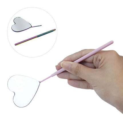 1pcs Heart Shape Eyelash Mirror Magnifying Long Handle Mirror For Checking False Eyelashes Extension Supplies Beauty Makeup Tool