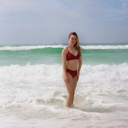 Cikini-V-Neck Split Bikini Set for Women, Sexy Swimsuit, Lace Up, Triangular Bikinis, Solid Color, Beach Swimwear, Bathing Suit