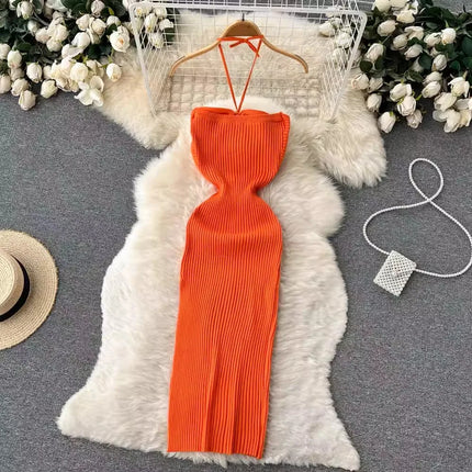 Dresses for Women Sexy Package Hips High Split Bodycon Party Dress Summer Ribbed Knit Beach Vestidos Vacation Partwear