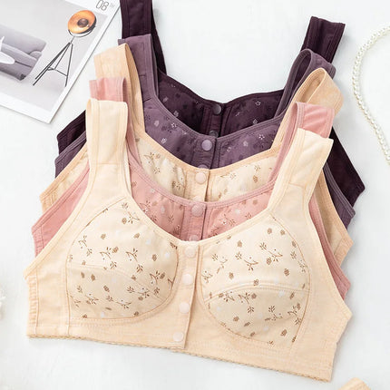 3Pcs/Set Women Lingerie Bra Cotton Wire Free Front Closure Bralette Confortable Underwear Widened Shoulder Straps U-shaped Back