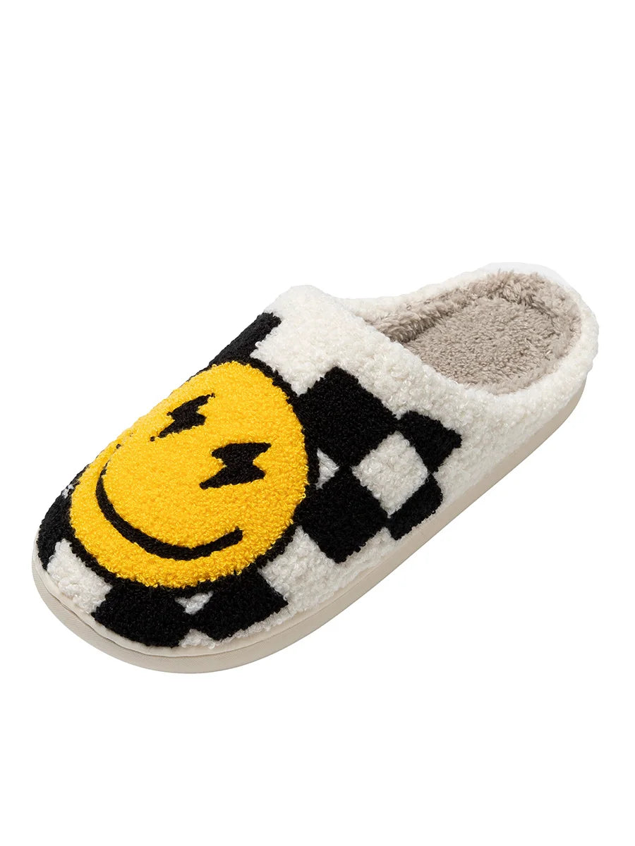 Women's Slippers Winter Warm Indoor Lightning Smile Face Cartoon Funny Soft Sole Non-slip Bedroom Comfy Flat Cotton Houseshoes