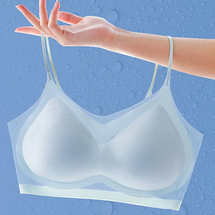 Ultra-thin Ice Silk Padded Bra Seamless Underwear Women's Thin Section  Sling Beautiful Back Vest Tops Big Chest Small Sleep Bra