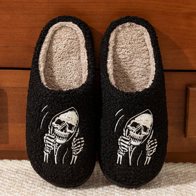 Halloween Funny Skull Face Women's Slippers Indoor Soft Good Breathable Comfortable Slipper Couple Fashion Winter Cotton Shoes