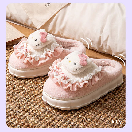 Sanrio Kawaii Cinnamoroll Womens Slippers Kuromi Hello Kitty Plush Cartoon Cute Sweet Suitable Indoor Outdoor Winter Shoes