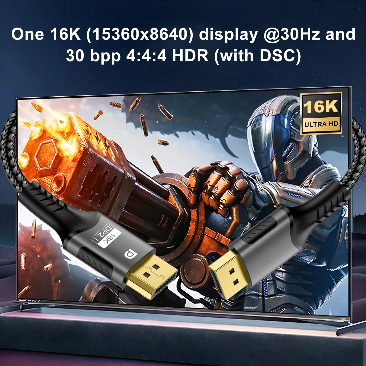 16K DP 2.1 8K@120Hz 4K@240Hz 80Gbps HDR Video Audio Displayport Cable Display Port for Laptop TV Xbox Projector Gaming Monitor