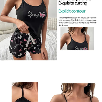 Women's Sleepwear Pyjama Set Black Comfortable Casual Print Short Sleeveless Pajamas Set Homewear