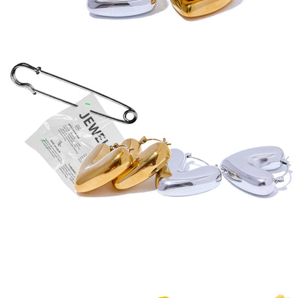 Yhpup Fat Fashion Stainless Steel Heart Chunky Hoop Earrings Charm Metal Texture Rust Proof Versatile Jewelry серьги тренд