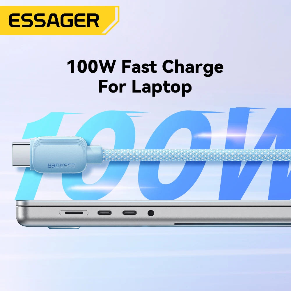 Essager 100W USB Type C To USB C Cable 5A PD Fast Charging Cable Type C Wire For Xiaomi Samsung Huawei Oppo Oneplus Macbook iPad