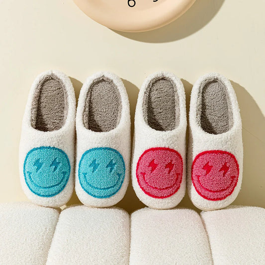 Women Super Cute Lightning Smile Face Slippers House Funny Ladies Casual Footwear Winter Shoes Fluffy Slides for Home