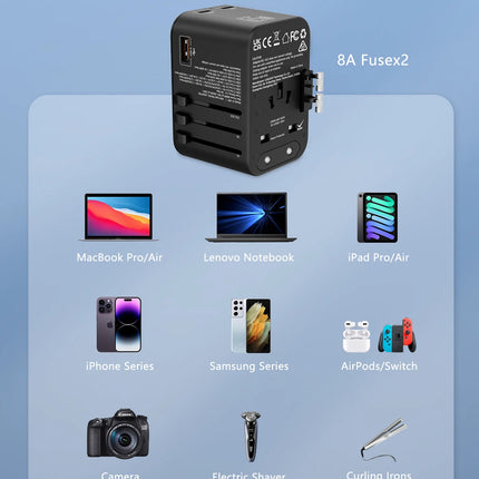 LENCENT 65W/100W GaN International Travel Adapter with 2USB 3 Type C GaN Fast Charging Adapter with EU AU US UK Plug for Travel