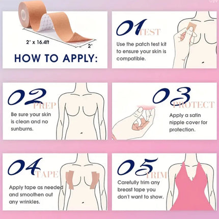 Elastic Breast Lifting Tape, Skin Tone Invisible, Breathable, Traceless, Anti Sagging, Gathered Milk-Perfect for Strapless