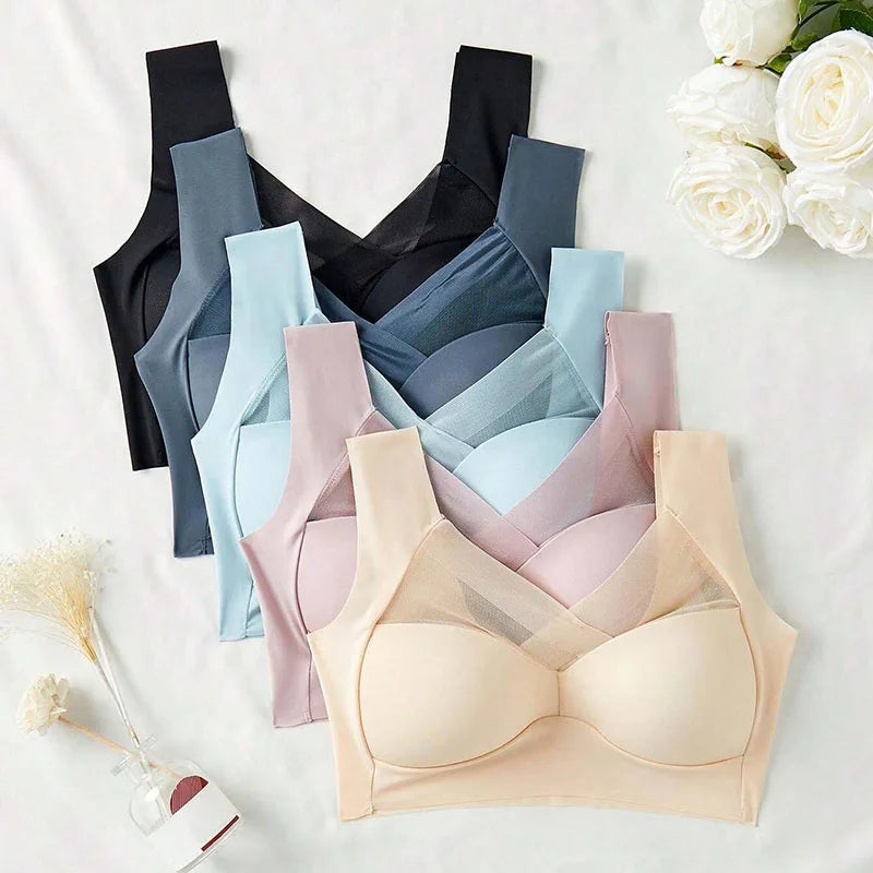 5PCS/Set Women Sexy Bras Full Cup Sports Top Soft Seamless Brassiere Lace Sexy Lingerie V Neck Intimates Underwear Plus Size Bra