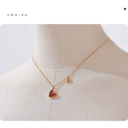 Yhpup Red Enamel White Natural Shell Stainless Steel Heart Pendant Necklace Trendy Exquisite Jewelry Attractive Accessories