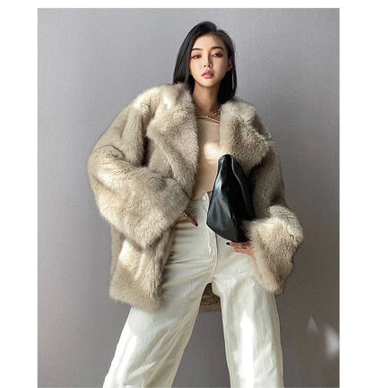Lautaro Winter Loose Casual Thick Warm Soft Hairy Faux Fur Coat Women Luxury High Quality Furry Fluffy Jacket Korean Fashion