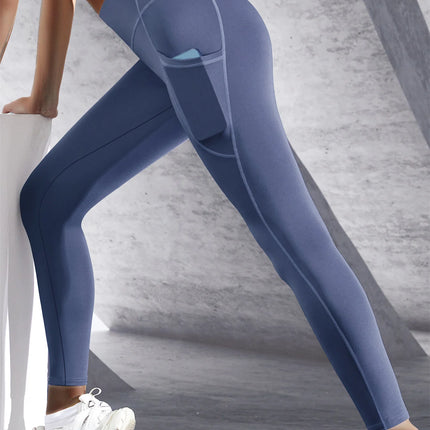 New High Waist Women's Leggings Stretch Yoga Pants Tights With Pockets Push Up Fitness Running Sportswear Solid Color Pants