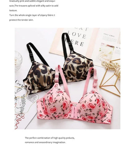 xgnvpy New front button rose print bra without underwire comfort women's push-up adjuster side breast bra cover