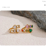 Yhpup Delicate Cubic Zirconia Heart Stainless Steel Gold Color Adjustable Fashion Open Ring High Quality Chic Charm Jewelry