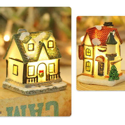 1~6pcs LED Night Light Christmas Ornaments 2024 Luminous Castle Snow House Sculpture Xmas Decoration for Home New Year Navidad