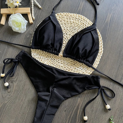 2025 New Sexy Triangle Bathing Suit for Women Brazilian Bikinis Halter Swimwear Push Up Swimsuit Metal Chain Beach Bikini Set