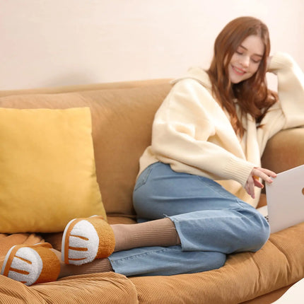 Shevalues Indoor Warm Plush Slippers For Women Men Cute Cat Paw Design House Fur Slippers Mute Flats Slides Indoor Fluffy Shoes