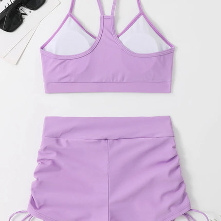 Drawstring Front Shorts Bikinis 2025 High Waist Swimsuit Women Swimwear Female Bathers Bathing Swimming Swim Suit Beachwear