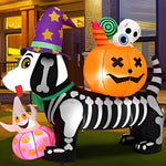 1.5M/5FT Halloween Decorations Inflatable Toy Skeleton Dog with Pumpkin LED Light Up Blow Up Lawn Inflatable Model Outside Decor