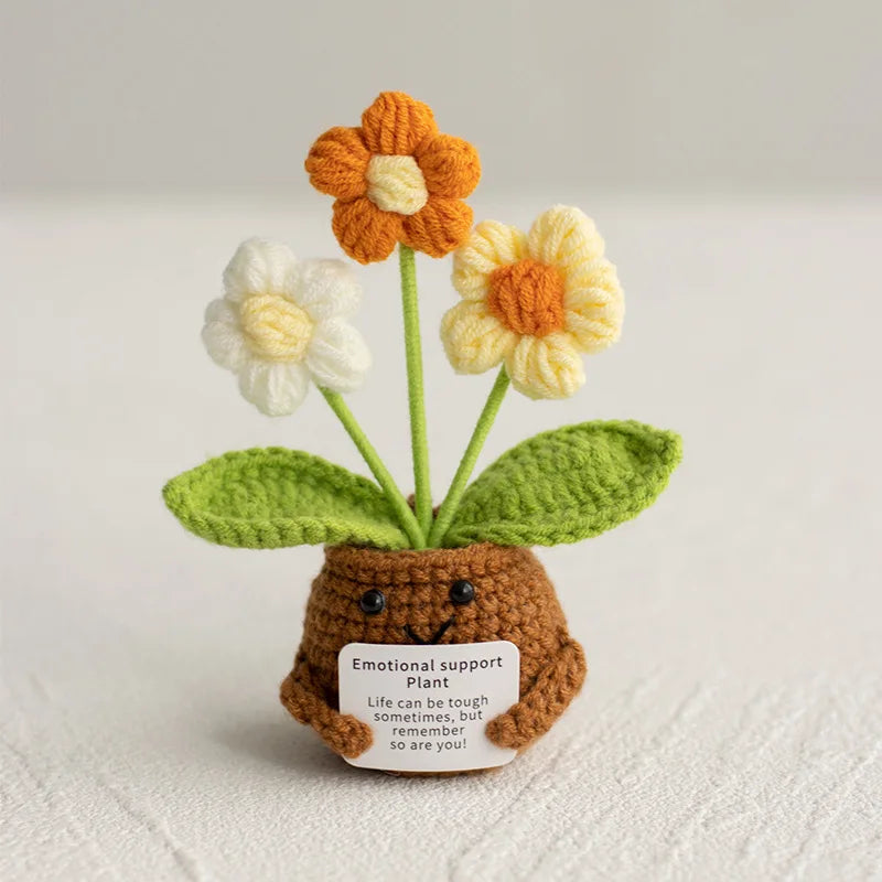 Mini Finished Crochet Roses Sunflowers Potted Emotional Support Stuffed Plants  Mother Valentine Christmas Graduation Gifts