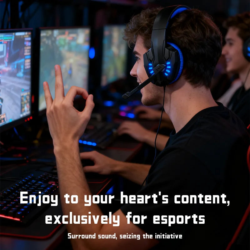 Bass Gaming Headset with Mic Over-Ear Headphones Stereo Sound Gamer Video Game Noise Cancelling for PC Gaming Headset Esports