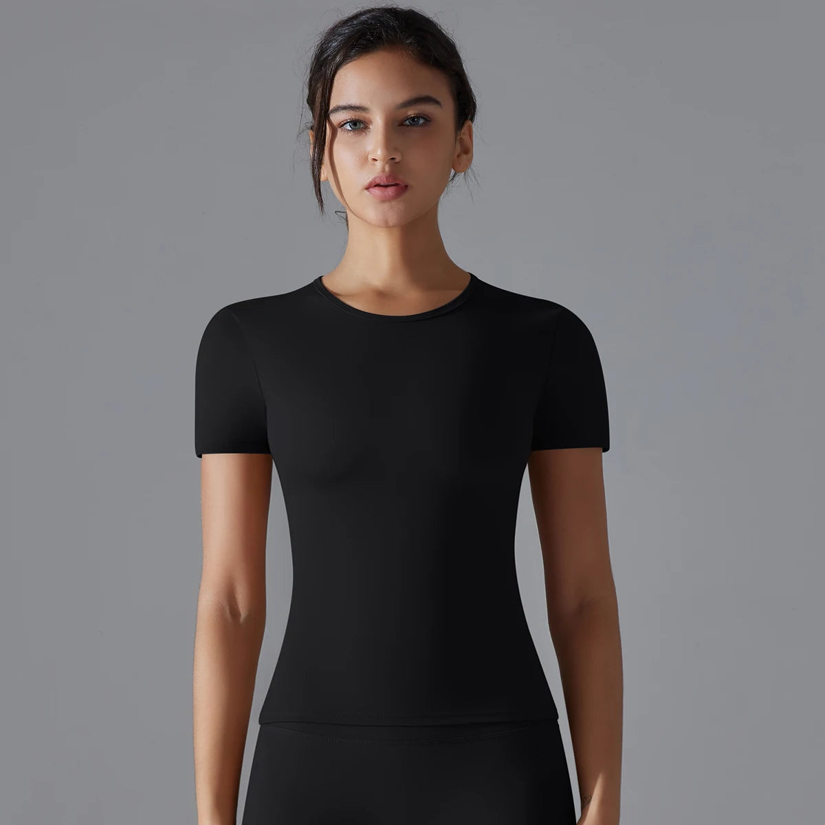 Women Running Sports T Shirt Summer Short Sleeve Round Neck Breathable Stretchy GYM Yoga Slim Fitness Active Top Tee