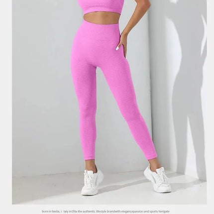 Yoga Basic 2pcs Seamless High Stretch Yoga Set Tracksuit Gym Set Crisscross Back Cami Hip-hugging Tummy Control Leggings