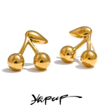 Yhpup 316L Stainless Steel Metal Chic Cherry Golden Stud Earrings Water Resistant Charm Fashion Jewelry 18K PVD Plated Wholesale