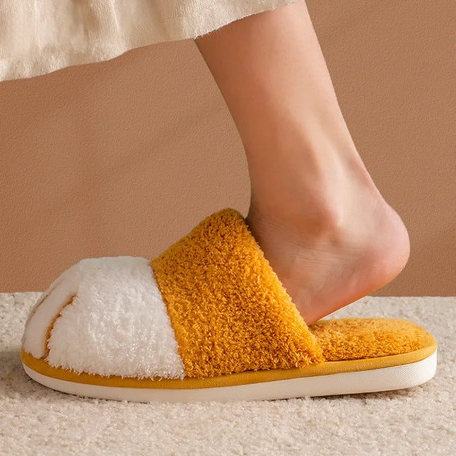 Shevalues Indoor Warm Plush Slippers For Women Men Cute Cat Paw Design House Fur Slippers Mute Flats Slides Indoor Fluffy Shoes