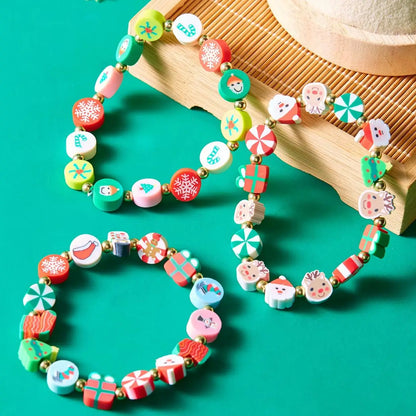 Christmas Colorful Polymer Clay Beaded Brcelets for Women Cute Cartoon Santa Claus Elk Snowflake Bracelet New Year Jewelry Gifts