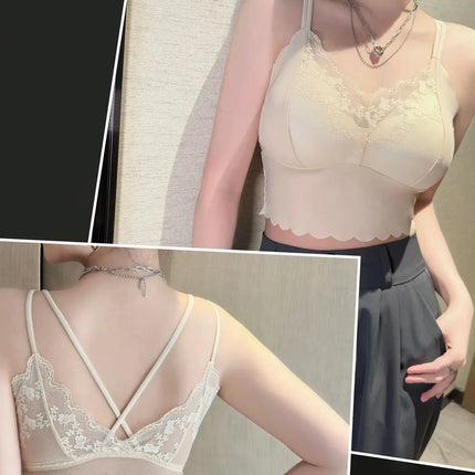French Lace Beautiful Back Bra Fixed All-in-one Cup Comfortable and Push-up Traceless Wire-free Breast-retracting Sexy Sling