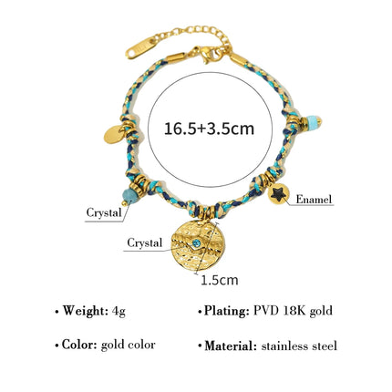 WILD & FREE Vintage Stainless Steel Charms Necklaces for Women Boho Pink Blue Rope Chains Bracelets Trendy Jewelry Sets