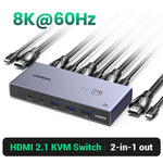 UGREEN 8K 60Hz HDMI KVM Switch USB C USB3.0 KVM Switcher 2 PCs Sharing 1 Monitor,Printer,Keyboard,Mouse Support 3D ,HDR Vision