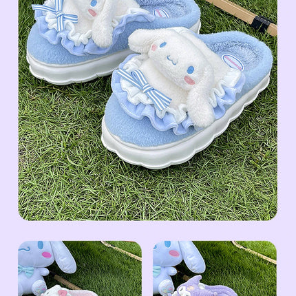Sanrio Kawaii Cinnamoroll Womens Slippers Kuromi Hello Kitty Plush Cartoon Cute Sweet Suitable Indoor Outdoor Winter Shoes