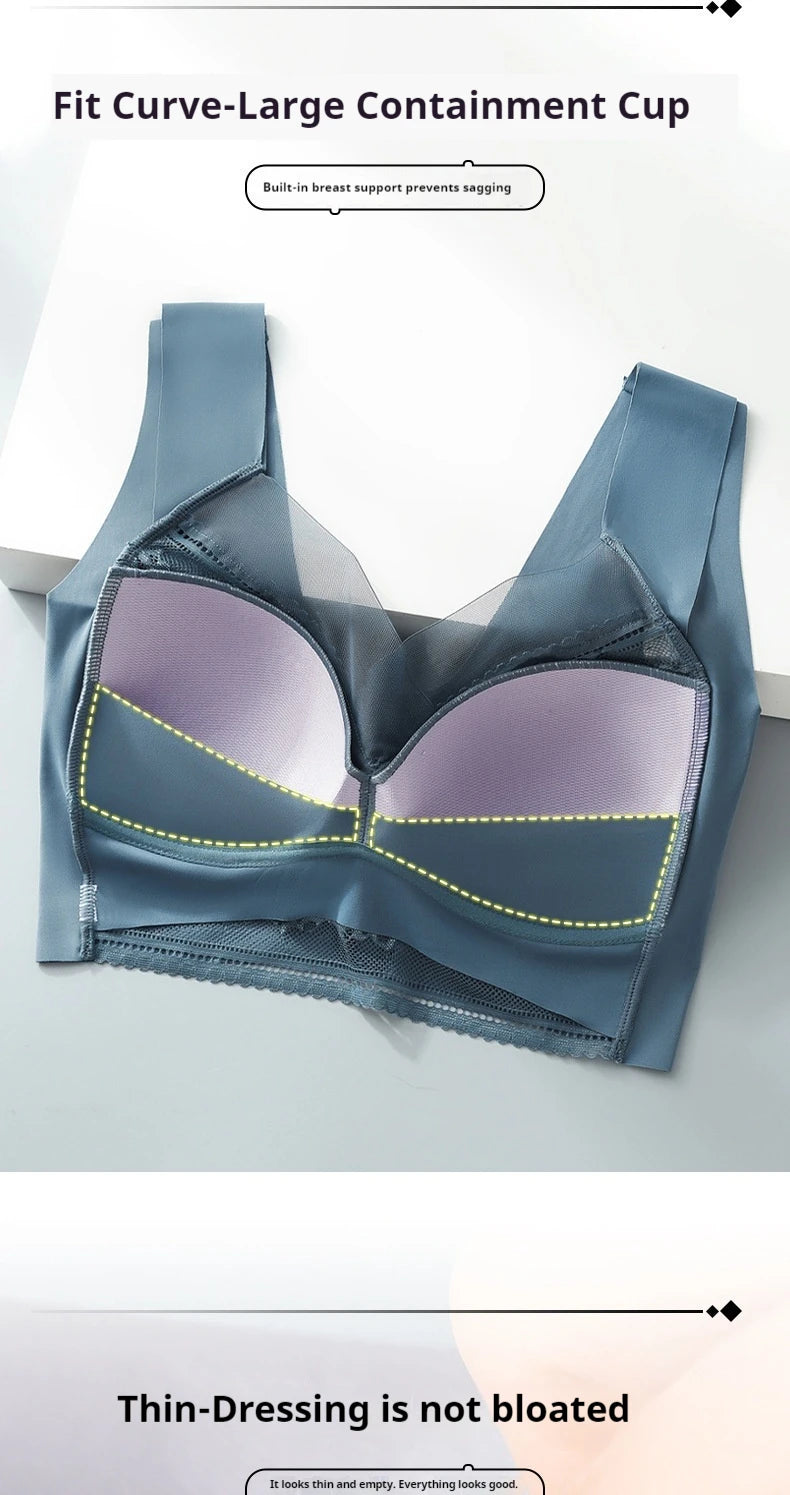 Sexy Lace Bras for Women Perspective Full Cup Solid Color Brassiere V-Neck Seamless Crop Top Female Push Up Breathable Lingerie