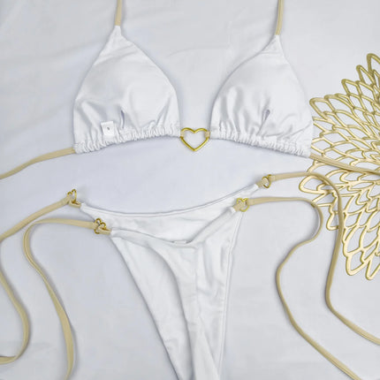 New Solid Color White Bikini Women suit Low Waist Lace-up Fashionable Swimsuit Two-piece Set