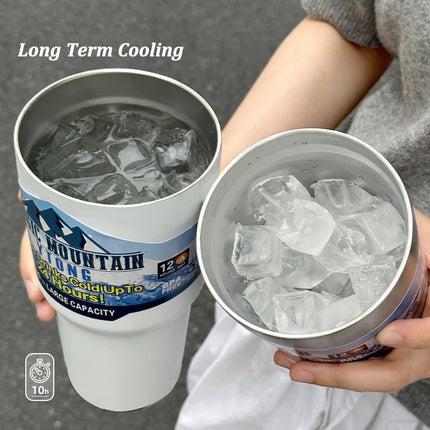Magic Stainless Steel Freeze Thermos Cup with Straw Ice Coffee Drink Vacuum Insulated Bottle Car Travel Outdoor Mountain Cup