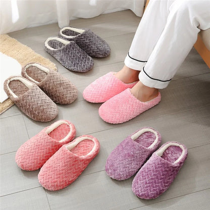 Women Men Home Slippers Plush Warmer Indoor Slipper Autumn Winter House Flat Floor Shoes Female Soft Slient Slides For Bedroom