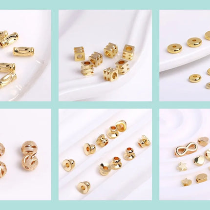 18K Gold Plated Separators For Bead,Spacers Beads For Jewelry Making,Brass Metal Round Beads,DIY Bracelets/Necklace Accessories