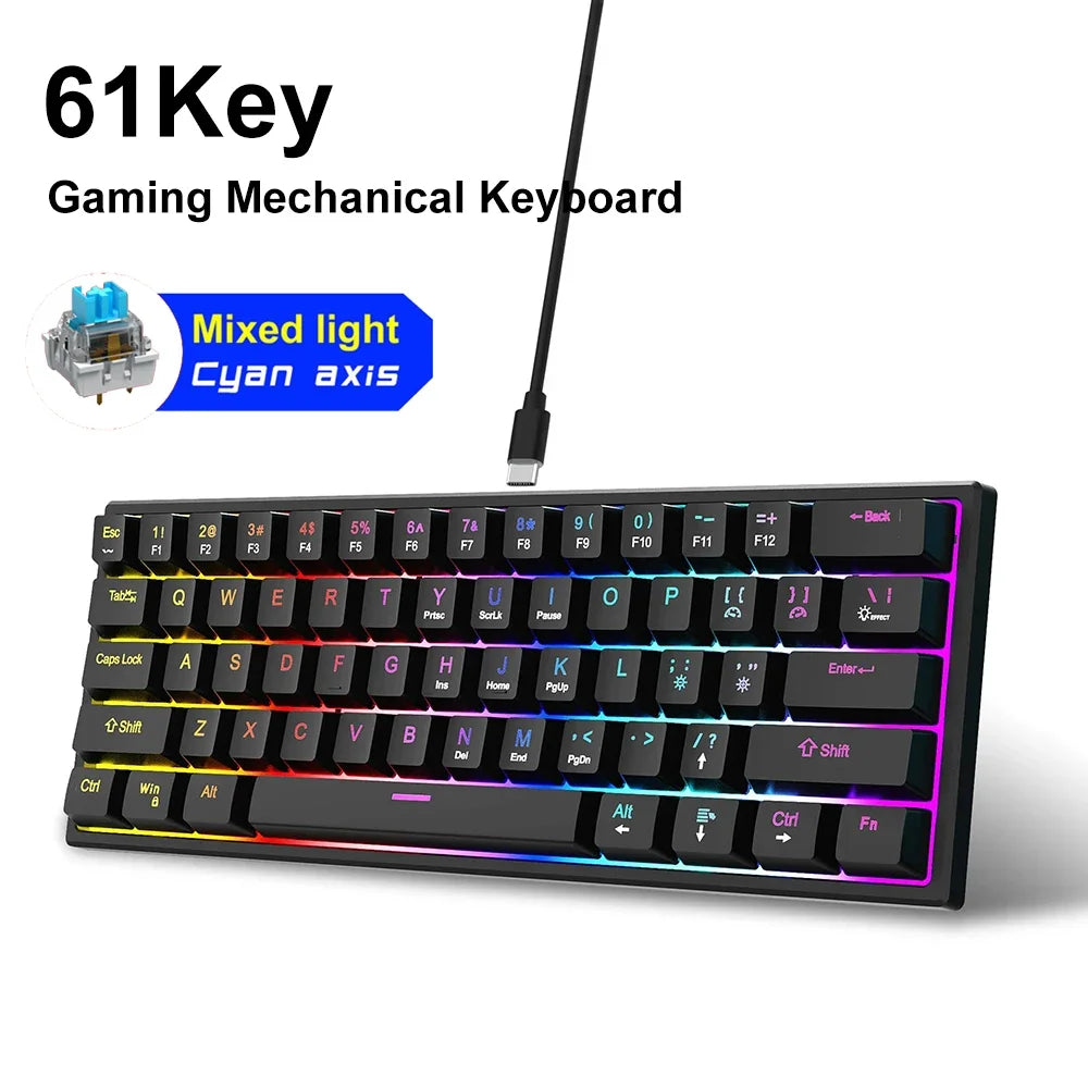 Mechanical Keyboard Wired 16 RGB Backlit 61/87/104Key Esports Gaming Keyboard Hot-Swappable Ergonomic Keyboard for PC Laptop