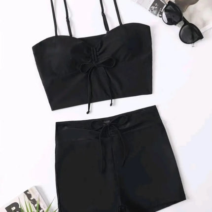 Drawstring Front Shorts Bikinis 2025 High Waist Swimsuit Women Swimwear Female Bathers Bathing Swimming Swim Suit Beachwear