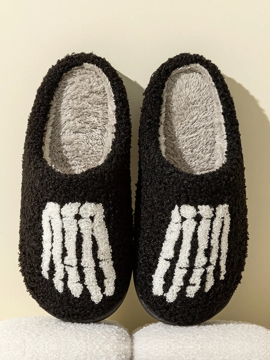 Fashion Halloween Slippers Indoor Warm Winter Cute Skull Toes Funny Women Slipper Soft Sole Anti-slip Home Plush Shoes for Gift