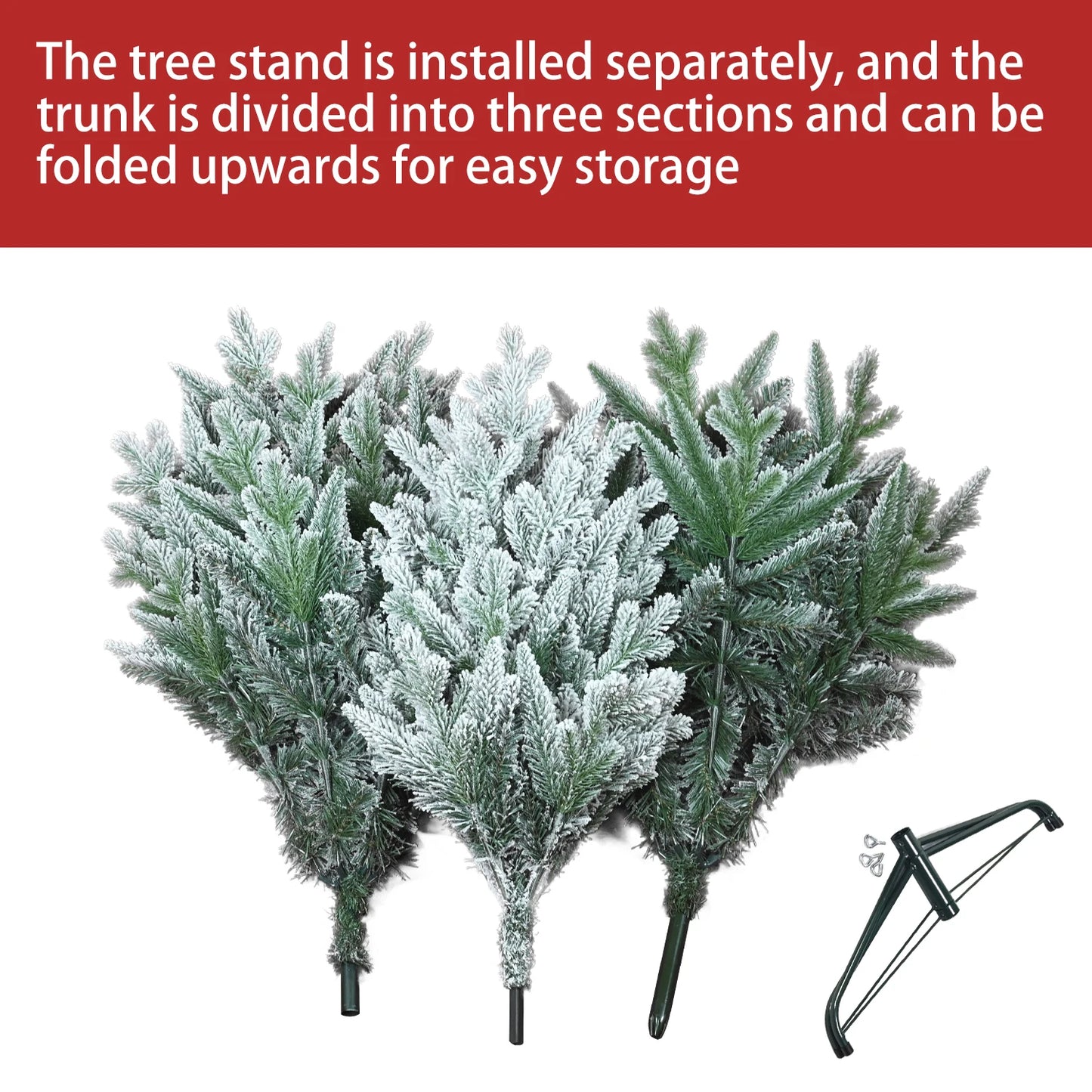 5FT/7FT Artificial Christmas Tree Holiday Decoration Flocked Xmas Tree with Sturdy Metal Stand Auto-Spread/Close up
