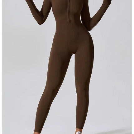 Yoga Boilersuit Long Sleeved Women's Sportswear Gym Zipper Jumpsuits Workout High-intensity Fitness One-piece Skin-tight Garment