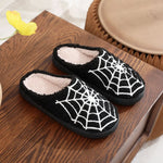 Warm Plush Slippers Women's Winter Halloween Black Spider Web Home Cotten Slippers Flip Men Indoor Floor Slippers Party Gifts