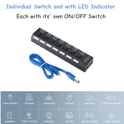 USB 3.0 Hub USB HUB Splitter Multi USB 3.0 Hub Multiple 4/7 Port Hub Splitter With Power Adapter Computer Accessories Hub For PC